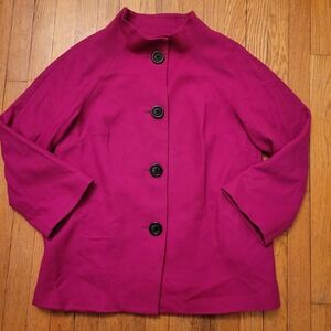 Randy‎ Kemper 12 Hot Pink Barbiecore Wool Mock Neck Button Front Swing Jacket